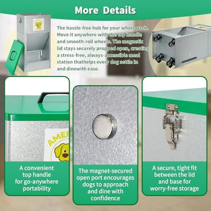 Automatic Dog Feeder with Wheels, 25lb Heavy Duty Galvanized Steel Gravity Food Dispenser - Easy to Move Rolling Pet Food Station for Indoor & Outdoor Use
