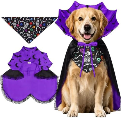 Dog Halloween Costumes with Black Bandana, Dog Vampire Cloak Cape(Purple,L) by WINGOIN