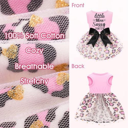 Little Miss Sassy Pants Dog Dress with Leopard Print Bowknot Dog Clothes for Small Medium Large Dogs Girls Boys Cats Outfit Apparel - Image 3