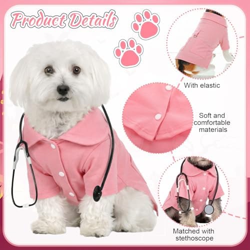 Dog Doctor Costume Cat Surgeon Nurse Costumes with Stethoscope, Pink, M - Image 3