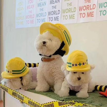 Funny Dog Costumes for Small Dogs Padded Safety Helmet Beanie hat,Warm Construction Style Cute Outdoor Workers hat for Dog Halloween Architect Costume - Image 4