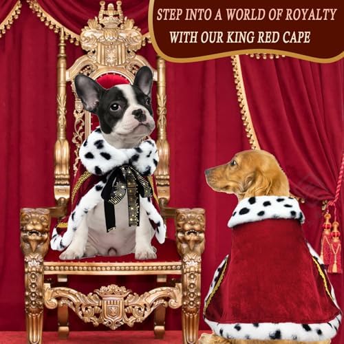Pet ​King Cloak Christmas Dog Costumes Lux Fur Red Royal Cape Cat Robe Warm Winter Coat Outfit Medium Large Dogs Prince Costume Xmas Queen Clothes Princess Cosplay Birthday Dress (Red, Small) - Image 3