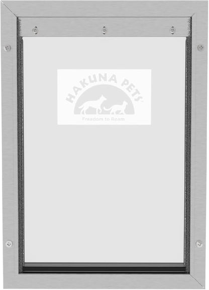 Hakuna Pets Deluxe Aluminum Pet, Cat and Dog Door with 2-Way Locking Panel for Screens, Doors and Walls up to 2.8" Thick, Large, Silver