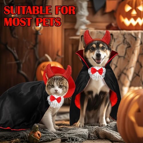 3pcs Dog Vampire Devil Costume, Dracula Dog Costume with Cape Headband Bow Tie for Small Medium Pets Halloween Party - Image 5