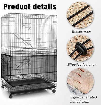 Shappy Large Bird Cage Seed Catcher,Bird Cage Cover Net Skirt Guard,Adjustable Soft Airy Mesh Net for Parrot Parakeet Macaw(78.7 x 15 Inch/ 200 x 37 cm,Black)