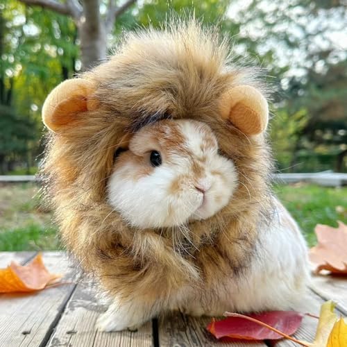Lion Mane Wig for Rabbit Cat Halloween Costume Adjustable Pet Hat Lion Hair Cap Headwear Rabbit Clothing Accessories Cosplay Outfit Photo Shoot for Bunny Kitten Puppy Dog (Brown, Medium) - Image 6