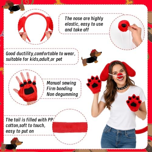 5Pcs Puppy Dog Costume Accessories Set Including Dog Ears Headband Nose Tail Gloves for Halloween Cosplay Party Supplies - Image 4