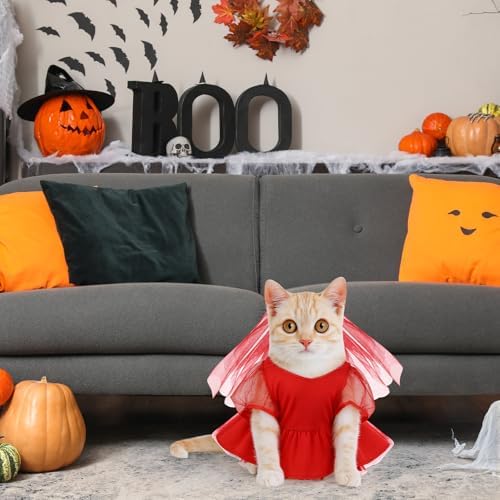2 Pcs Halloween Dog Beetle Costume, Red Tulle Dress Black Wig - Image 6