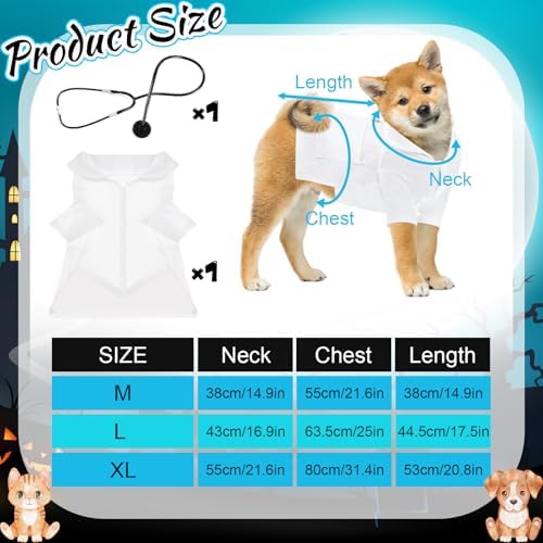 Dog Doctor Costume Cat Surgeon Nurse Costumes with Stethoscope, White, L - Image 2