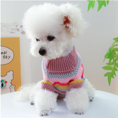 Rainbow Puppy Sweater for Small Dog Pullover Knitted Dog Sweatshirt Cable Cat Knitwear Warm Pet Clothes for Kitten Chihuahua Yorkie Toy Poodle XXS (Rainbow, X-Small)