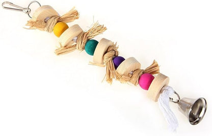 Hypeety Parrot Pet Bird Chew Bird Toys Parakeet Toys Wooden Straw with Bell Cage Swing Toys Bird Cage Hanging Accessory