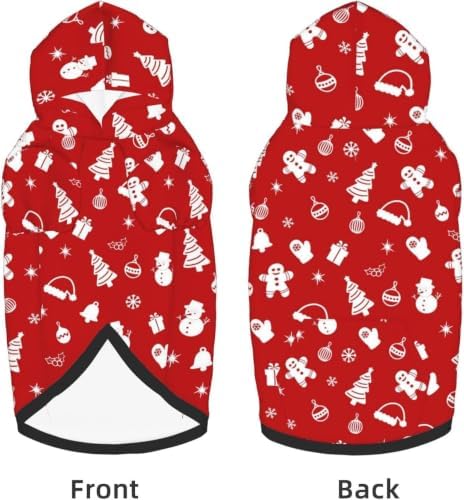 Christmas Dog Hoodie, Red Gingerbread Print, with Leash Hole - Image 2