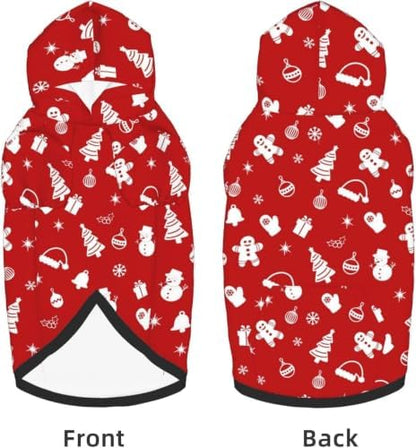 Christmas Dog Hoodie, Red Gingerbread Print, with Leash Hole - Image 2
