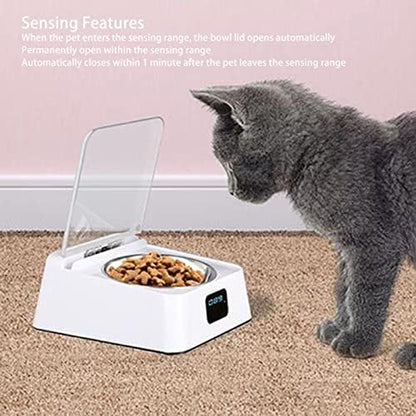 Automatic Pet Feeder for Cats, Induction Lid Opening Rechargeable Dog Cat Feeding Bowl, Smart Dog Cat Bowl Pet Food Dispenser for Small Medium Dog Cat