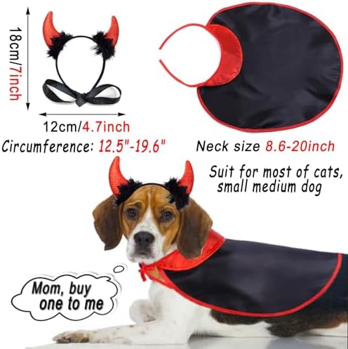Halloween Medium Dog Costume 2PACK Cute Cat Dog Cape Cosplay Devil Hat Headband Adjustable Vampire Cloak Demon Hair Hoop Funny Pet Cape Outfits for Medium Large Dogs Holiday Dress Supplies - Image 2
