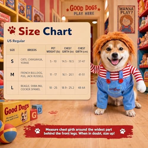 Deadly Doll Dog Costume for Small Medium Large Dogs, Funny Pets Cosplay Halloween Dog Clothes for Party, Walking Illusion Puppy Outfit with Wig and Knife - Image 2