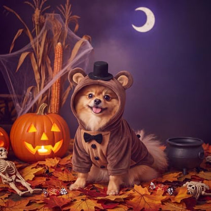 Huhumy Halloween Dogs Bear Costume for Pets with Black Top Hat Bow Tie, S - Image 4