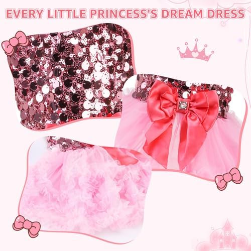 SCENEREAL Pink Dog Dress Princess Costume, Sparkly Tutu Dresses Bowknot Vest Funny Pet Halloween Costumes, Puppy Queen Outfit Christmas Birthday Clothes for Small Medium Girl Dogs Large Big Cats S - Image 3