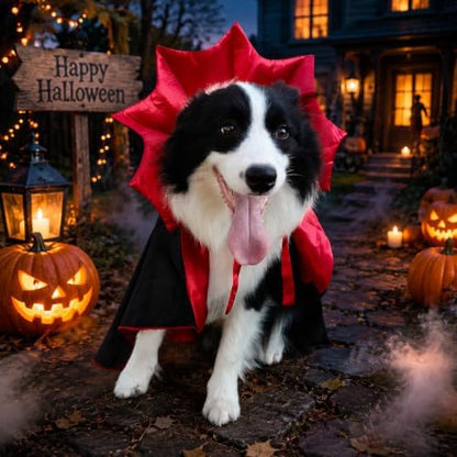 Dog Halloween Costumes for Medium Dogs,Medium Dog Halloween Costumes for Amierica Bulldog Border Collie, Medium Dog Vampire Cape M Red Black (Vampire, Large) - Image 4