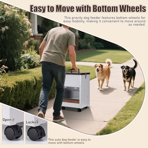 28Lbs Automatic Dog Feeder Large Breed, Easy to Move with Wheels