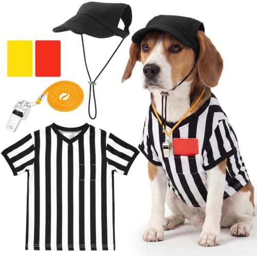 Halloween Large Dog Referee Costume Set with Shirt Cap Whistle Cards, L by Janmercy