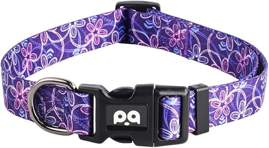 QQPETS Adjustable Soft Dog Collar: Print Flower Pink Multicolor Cute Patterns for XS Small Medium Large Pet Girl Boy Puppy Walking Running Training