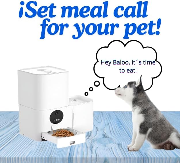 Smart Automatic Pet Feeder with Water Dispenser, WiFi Enabled, 2.4GHz/5GHz Compatible, Automatic Food Dispenser with Mobile App Control, Schedule Your Pets' Meal Times, White