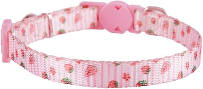 Breakaway Cat Collar with Bell, 2 Pack of Adjustable Floral Cat Collars Cute Safety Purple Pink Kitty Strawberry Collar