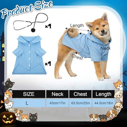 Dog Doctor Costume Cat Surgeon Nurse Costumes with Stethoscope, Blue, L - Image 2