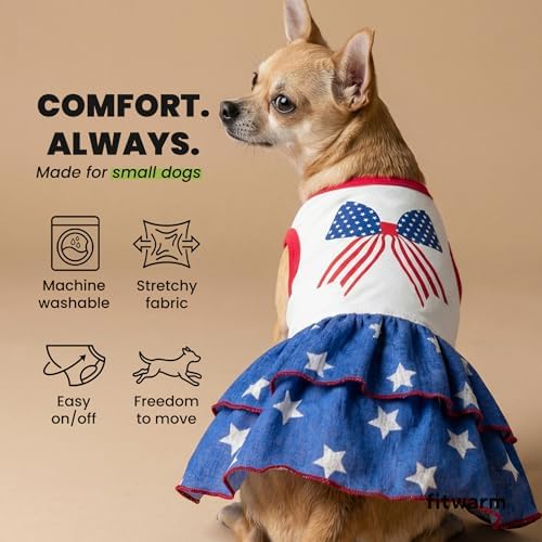 Fitwarm Patriotic Bowknot Tiered Ruffle Dog Dress, 4th of July Clothes for Small Dogs Girl, Pet Outfit, Royal Blue, Red, White, Small - Image 6
