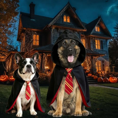 Dog Halloween Costumes, Dog Wizard Costume Wizard Witch Cape Necktie Costume for Small Medium Lage Dogs Pets (Large) - Image 5