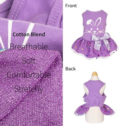 Fitwarm Easter Bunny Dog Dress, Holiday Dog Clothes for Small Dogs Girl, Pet Easter Outfit, Purple, White, XXS - Image 3