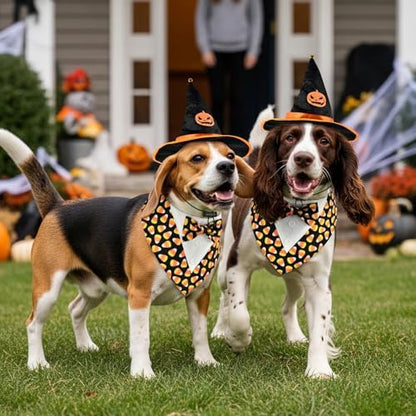 Halloween Candy Corn Dog Adjustable Tuxedo with Black Witch Hat Halloween Puppy Costume Set Halloween Carnival Theme Outfits for Cats Puppy Dog M - Image 2