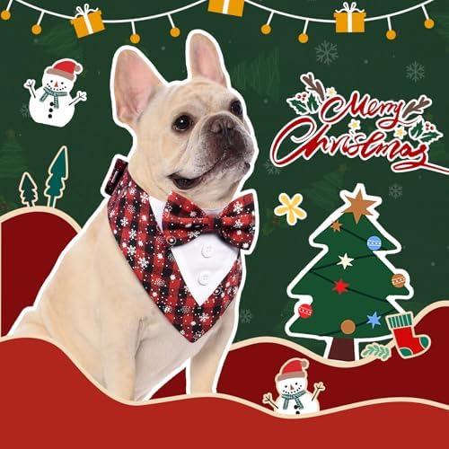 FUAMEY Dog Tuxedo Christmas for Small Dogs Snowflake Bandanas with Bow Tie - Image 5