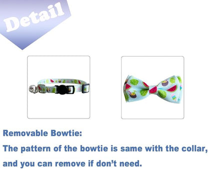 3 Pack Hawaiian Breakaway Cat Collar with Removable Cute Bow Tie and Bell Adjustable Safety Buckle Fruit Flamingos Hawaiian Styles