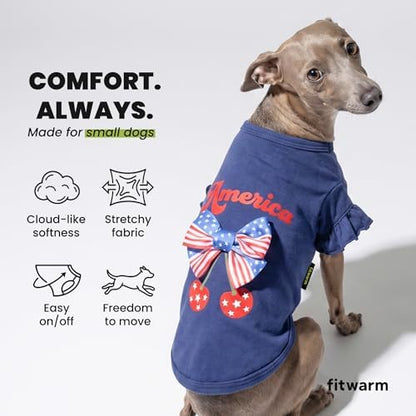 Fitwarm America Cherry Dog Shirt, Patriotic Clothes for Small Dogs Boy Girl, Lightweight 4th of July Pet Outfit, Red, White, Blue, Small - Image 6