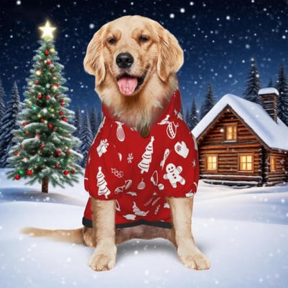 Christmas Dog Hoodie, Red Gingerbread Print, with Leash Hole - Image 5