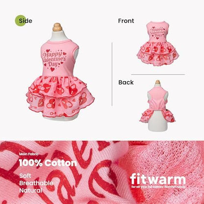 Fitwarm Happy Valentine's Day Dog Dress, Elegant Valentines Outfit for Small Dogs Girl, Festive Pet Clothes, Pink, Red, Large - Image 5