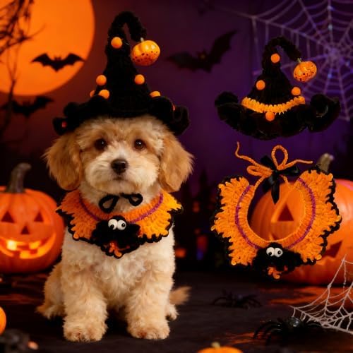 Halloween Pet Costume, Spider & Black Witch Hat for Cats and Small Sized Dogs, Hand-Knit Festive Halloween-Themed Cat Apparel, Dog Halloween Costumes, Cat Witch Costume - Image 6