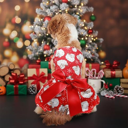 Christmas Santa Claus Dog Dress, Festive Holiday Pet Skirt Outfit with Snowflake Design for Small and Medium Dogs - Image 5