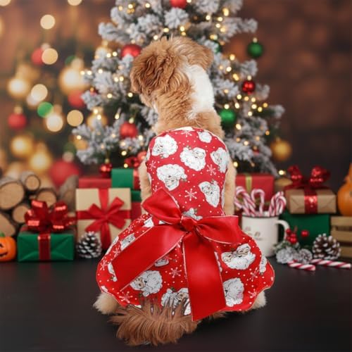 Christmas Santa Claus Dog Dress, Festive Holiday Pet Skirt Outfit with Snowflake Design for Small and Medium Dogs - Image 5