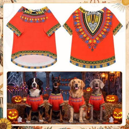 Kinlop 4 Pcs Hippie Dog Costume Halloween Pet Costume Accessories Includes 60s 70s African Dashiki T-Shirt Afro Wig Peace Sign Necklace and Sunglasses for Party Dress Up(XXL) - Image 4