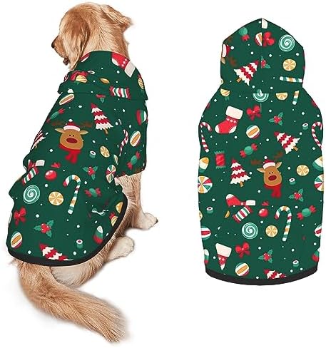 Pets' Christmas Deer Tree Print Hoodie Winter Cosplay Clothes Sweaters Outfits Pullover Pets' Sweatshirt Hoodies with Pocket for Medium Large Dogs by PAUSEBOLL