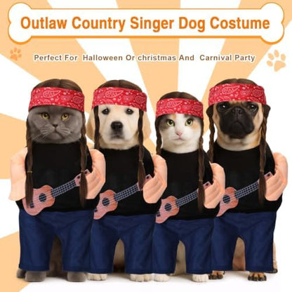 Huhumy Halloween Country Singer Dog Costume Guitar Wig Bandana for Dog, XXL - Image 3