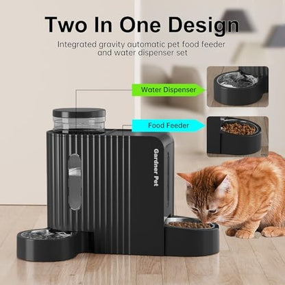 Gravity Automatic Cat Feeder, Water & Food Dispenser Set, Stainless Bowls
