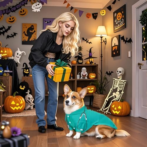 Dog Doctor Costume Cat Surgeon Nurse Costumes with Stethoscope, Green, XL - Image 6