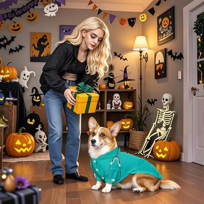 Dog Doctor Costume Cat Surgeon Nurse Costumes with Stethoscope, Green, XL - Image 6