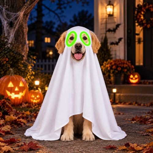 Halloween Ghost Dog Costume Glow Eyes Breathable Outfit for Medium Dogs - Image 2