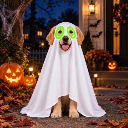 Halloween Ghost Dog Costume Glow Eyes Breathable Outfit for Medium Dogs - Image 2