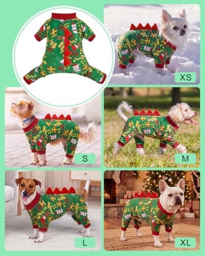 CuteBone Dinosaur Costume Halloween Christmas Dog Pajamas, Stretchy Spandex Crystal Velvet Sleepwear Coat for Small Dogs, Soft & Warm Pet Outfit Clothes for Cold Weather, Cozy Pullover Design COSP28S - Image 5